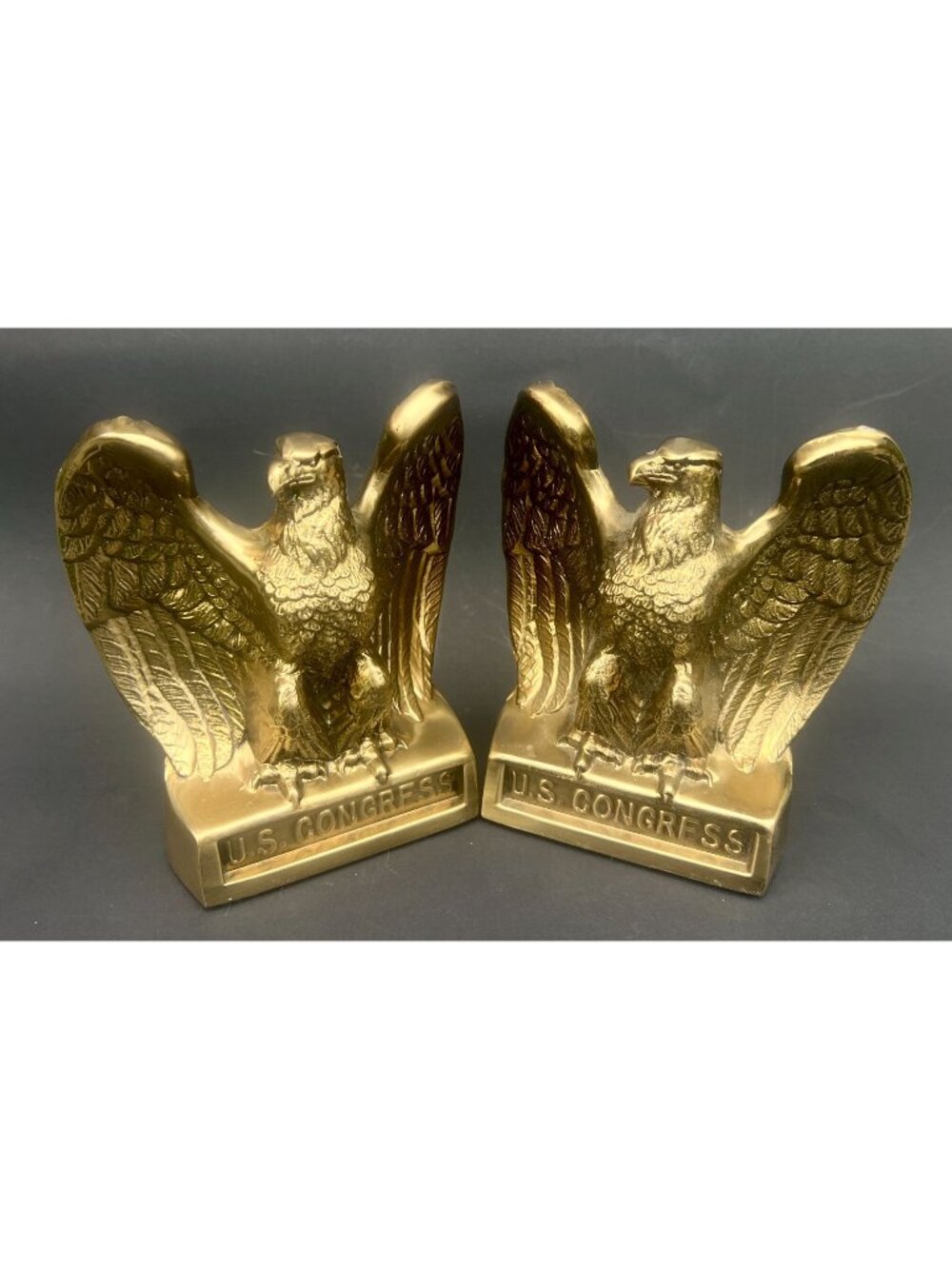 Vintage 1970s PM Craftsman U.S. Congress Eagle Bookends Gold Tone Made USA